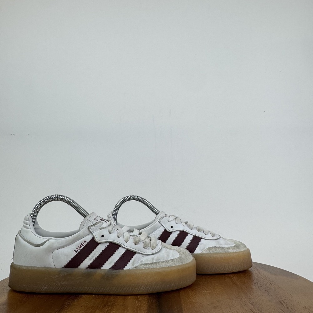 Womens Adidas Sambae White Shadow Red Leather Casual Comfort Sneakers Size 5.5 M - Picture 1 of 8